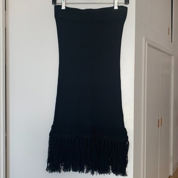 NWT Club Monaco Black Maxi Fringe Skirt - Picture 1 of 4